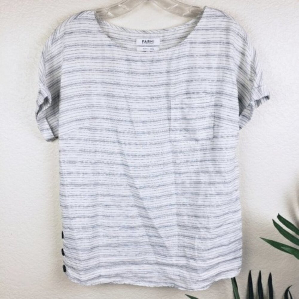 FARHI by Nicole Farhi 100% Linen Striped Top Minimalist Lagenlook size XS